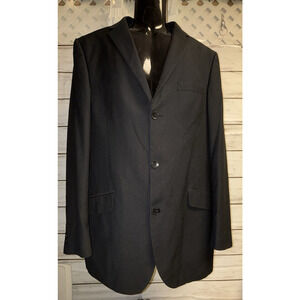 42L Billy London Sport Coat Blazer Suit Jacket Black Pin Stripe Mens Blue Lining